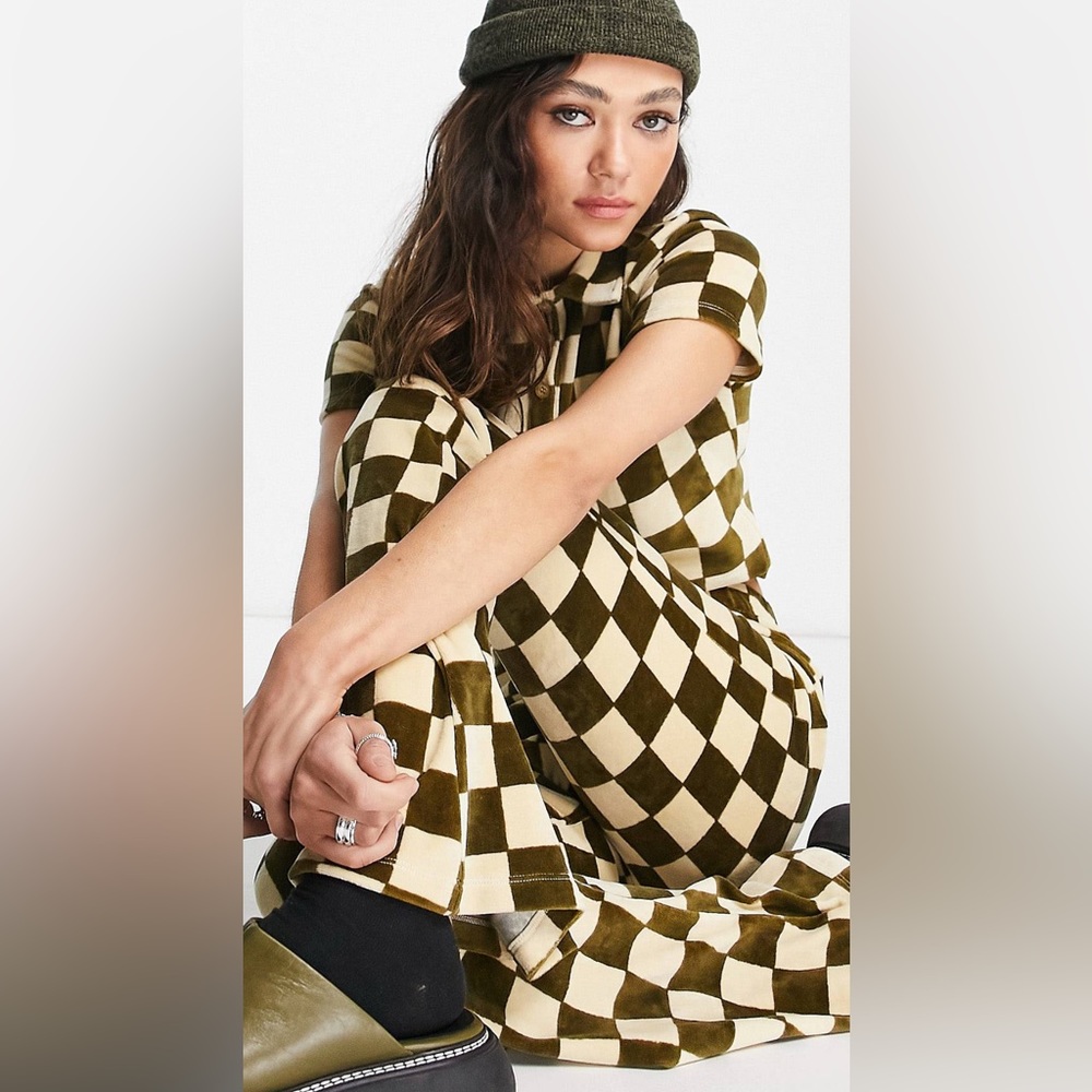 Checkered top shop set, olive and tan NWT size 6